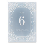 Dusty bleu romantique carte de table de mariage (Dos)