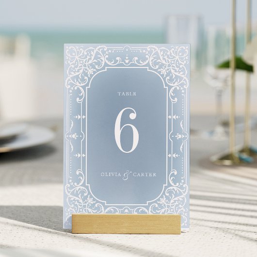 Dusty bleu romantique carte de table de mariage