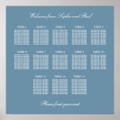 Dusty Blue 13 Table Wedding Seating Chart Poster (Voorkant)
