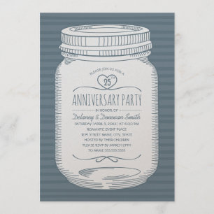 Dusty Blue 25th bruiloft Mason Jar Kaart