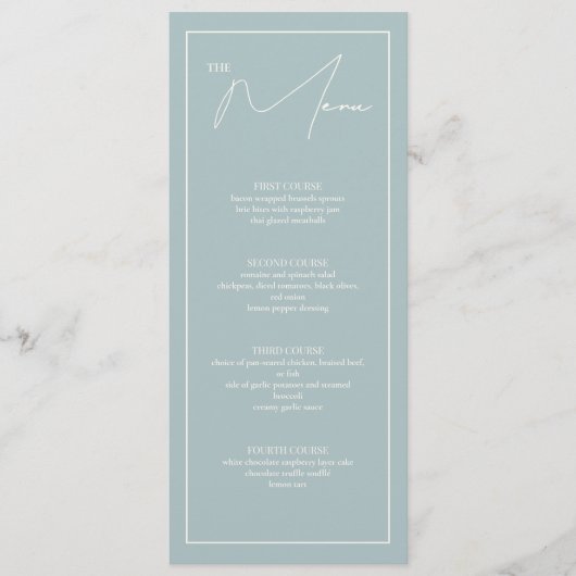Dusty Blue 4x9.25 tafel Menu Kaart (Voorkant)