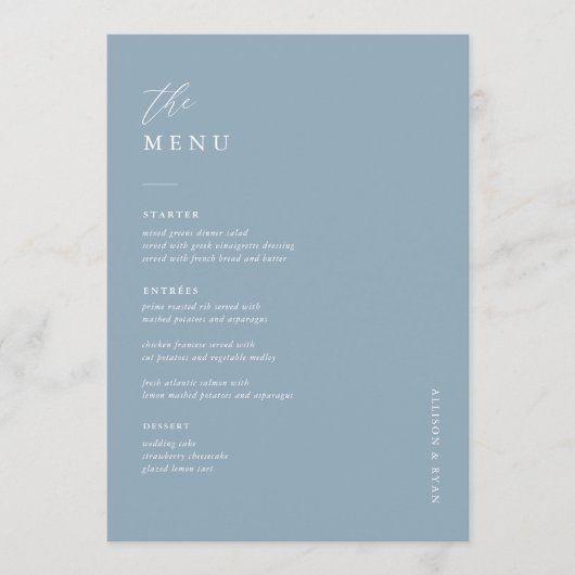 Dusty Blue 5x7" Mariage Menu Cartes Menu plat (Devant)