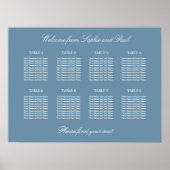 Dusty Blue 8 Table Wedding Seating Chart Poster (Voorkant)