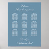 Dusty Blue 9 Table Wedding Seding Chart Poster (Voorkant)