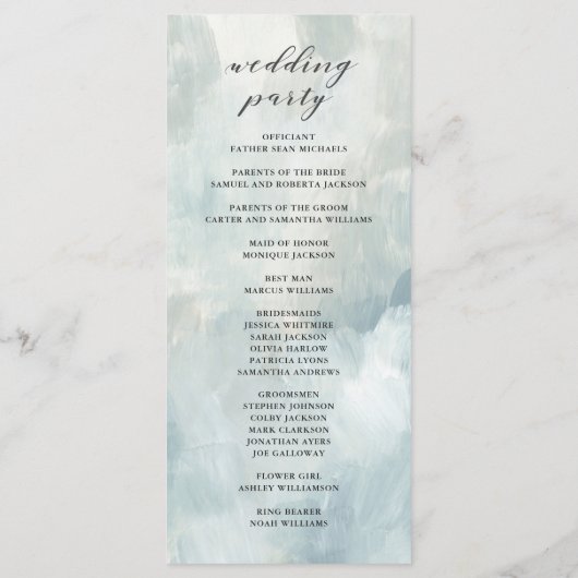 Dusty Blue Abstracte Brushstrokes bruiloft program Programma (Achterkant)