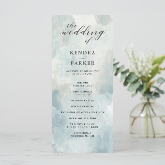 Dusty Blue Abstracte Brushstrokes bruiloft program Programma (Staand voorkant)