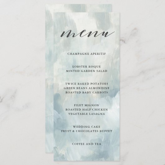 Dusty Blue Abstrait Brushstrokies Menu Mariage (Devant / Derrière)