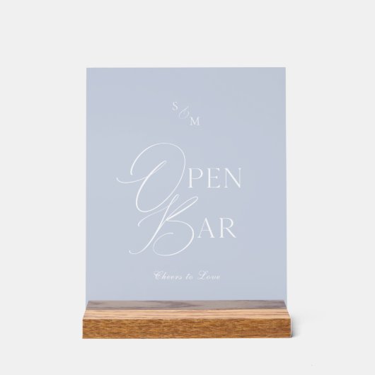 Dusty Blue Acrylic Open Bar Wedding Sign (Recto)