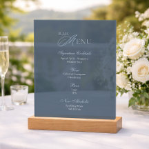 Dusty Blue Acrylic Wedding Bar Menu Sign
