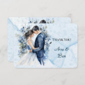 Dusty Blue Alcohol Ink Bride & Groom Bedankt (Voorkant / Achterkant)
