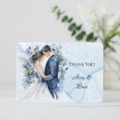 Dusty Blue Alcohol Ink Bride & Groom Bedankt (Staand voorkant)