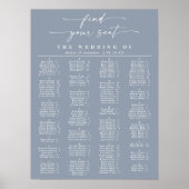 Dusty Blue Alfabetical Wedding Seating Chart Poster (Voorkant)
