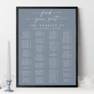 Dusty Blue Alfabetical Wedding Seating Chart Poster