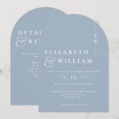 Dusty Blue All in One Monogram QR Code Wedding Kaart (Voorkant / Achterkant)