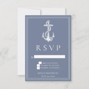 Dusty Blue Ancre Nautique mariage carte RSVP