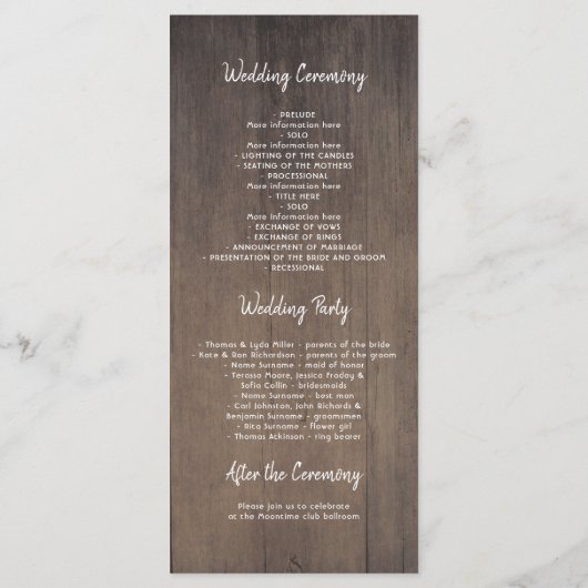 Dusty Blue and Blush Rustic Wood Wedding Programme (Dos)