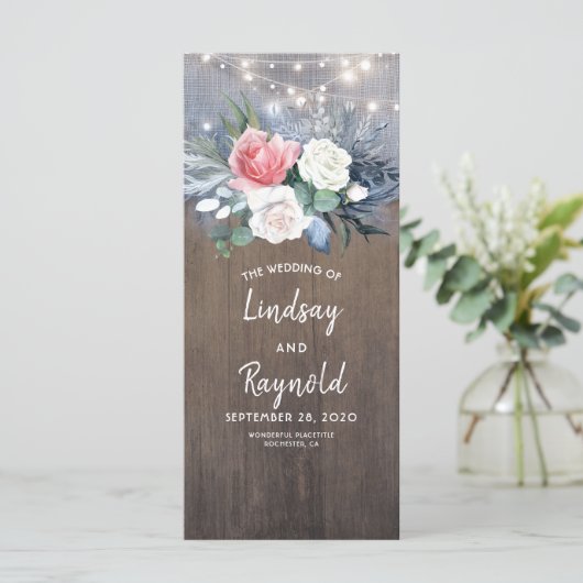 Dusty Blue and Blush Rustic Wood Wedding Programme (Debout devant)
