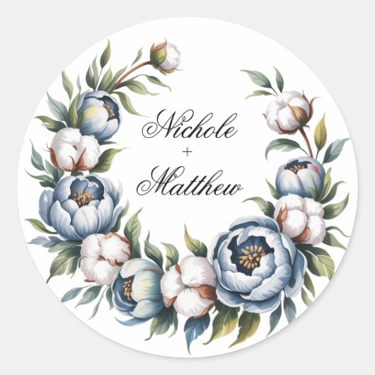 Dusty Blue and Cotton Wedding Ronde Sticker (Voorkant)
