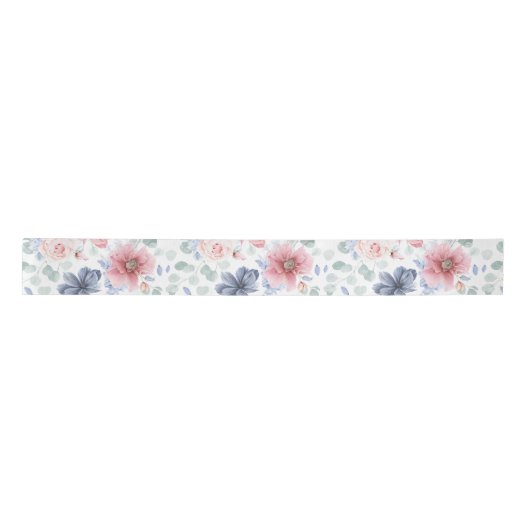 Dusty Blue and Dusty Roos Floral Botanical Pattern Lint (Voorkant)