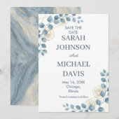 Dusty Blue And Gold Floral Wedding Save The Date (Voorkant / Achterkant)