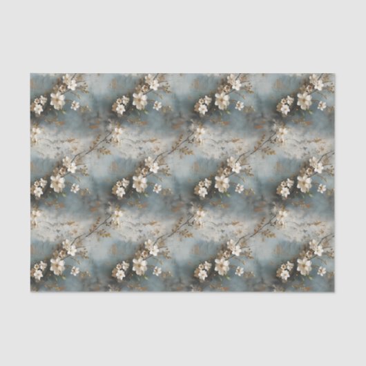 Dusty Blue and Ivory Shabby Bloemen Decoupage Papi Tissuepapier (Voorkant)