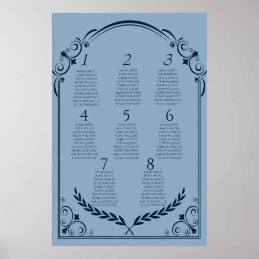 Dusty Blue and Navy Seating Chart Poster 2 of 3 (Devant)