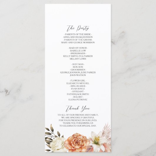 Dusty Blue and Peach Floral Wedding Program Programma (Achterkant)