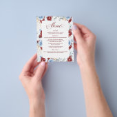 Dusty Blue and Red Floral Elegant Wedding Menu (Hand)