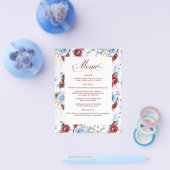 Dusty Blue and Red Floral Elegant Wedding Menu (Enkel)