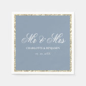 Dusty Blue and Silver Border Mr & Mrs Wedding Servet (Voorkant)