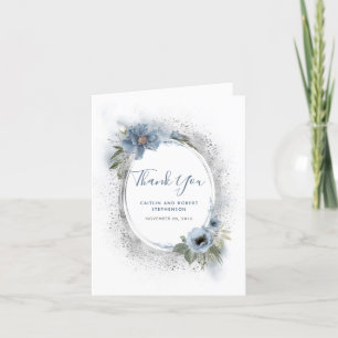 Dusty Blue and Silver Glitter Floral Bedankt