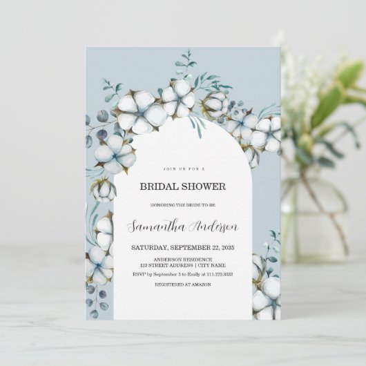 Dusty Blue and white arch Vrijgezellenfeest Kaart (Staand voorkant)