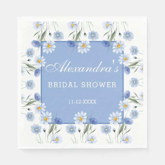 Dusty Blue and White Floral Boho Vrijgezellenfeest Servet (Voorkant)