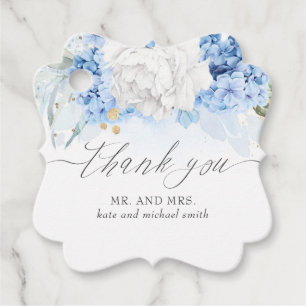 Dusty Blue and White Flowers Bruiloft Dank u Bedankjes Labels