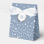 Dusty blue and white polka dot pattern wedding fav bedankdoosjes (Voorkant Zijde)
