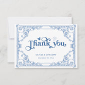 Dusty Blue Antiek Lijst bruiloft Bedankkaart (Voorkant)