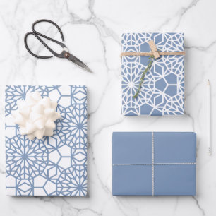 Dusty Blue Arabesque Geometric Pattern Inpakpapier Vel