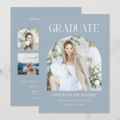 Dusty Blue Arch Foto Afstuderen Aankondiging Kaart (Voorkant / Achterkant)