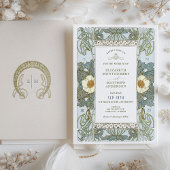  Dusty Blue Art Nieuwe Victoriaans bruiloft Kaart