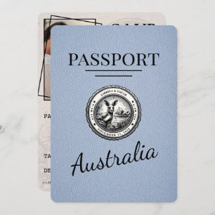 Dusty Blue Australia Passport Bewaar de datum Save The Date