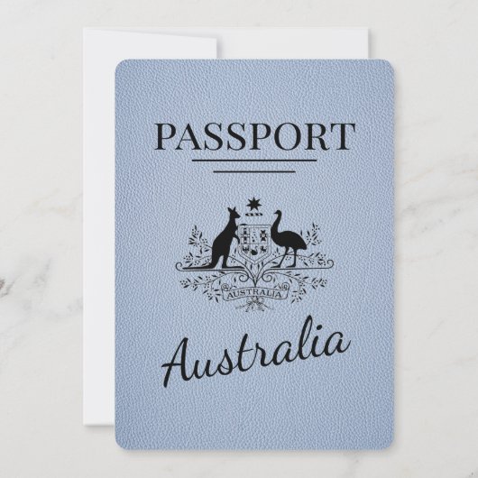 Dusty Blue Australia Passport Faire-part de mariag (Dos)