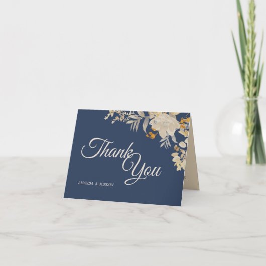 Dusty Blue Autumn Boho Mariage Carte de remercieme (Devant)