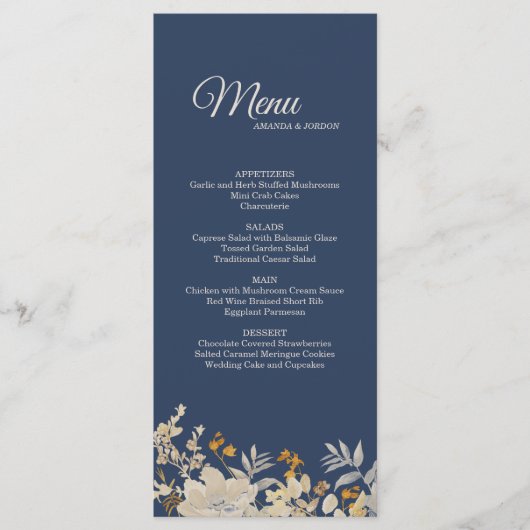 Dusty Blue Autumn Boho Menu Mariage (Devant)