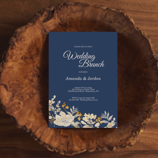 Dusty Blue Autumn Boho Wedding Brunch Uitnodiging