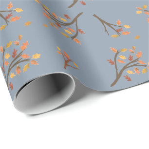 Dusty Blue Autumn Branch laat Herfst achter Cadeaupapier