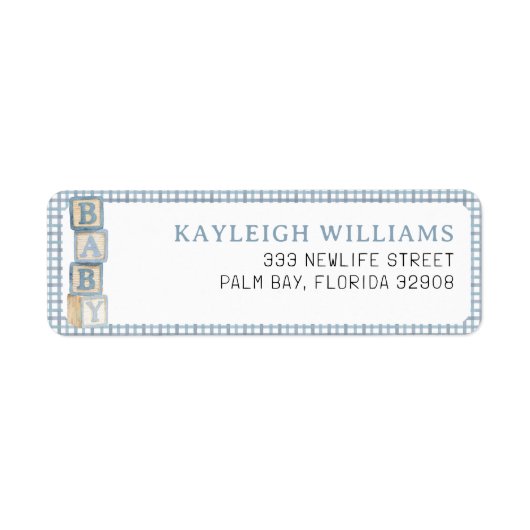 Dusty Blue Baby Blocks Return Address Label (Voorkant)