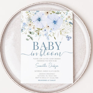 Dusty Blue Baby Bloom Baby shower Kaart