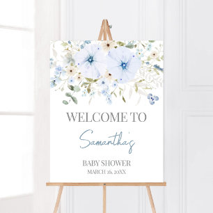 Dusty Blue Baby Bloom Baby shower Welkom Poster