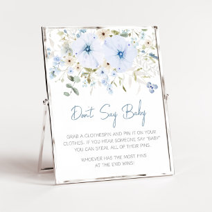 Dusty Blue Baby Bloom Baby shower Zeg geen Baby Poster