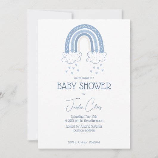Dusty Blue Baby Boy Boho Style Baby shower Kaart (Voorkant)